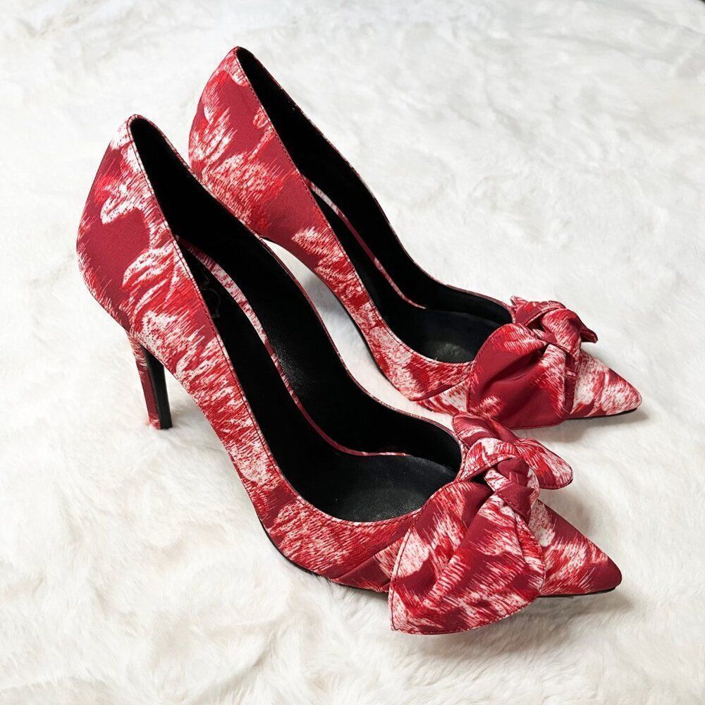 Ted Baker London Red and White Marbled Pointed Bow Pumps